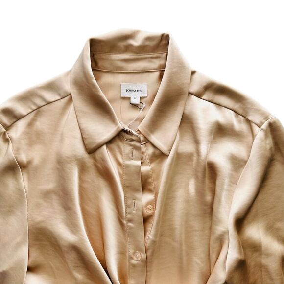 SONG OF STYLE Marta Dress In Nude Size Small NEW Satin Shine Belted Wide Sleeve - Picture 3 of 8